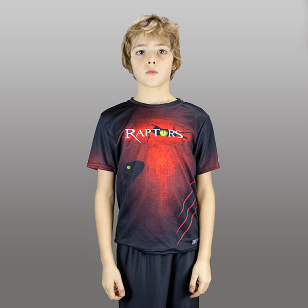 kid wearing a red sublimated jersey