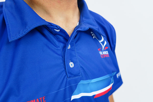 thumbnail detailled view of sublimated blue polo shirt collar