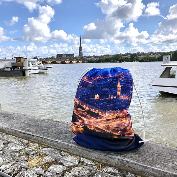 thumbnail sublimated drawstring bag showing bordeaux by night on the shore of the garonne river
