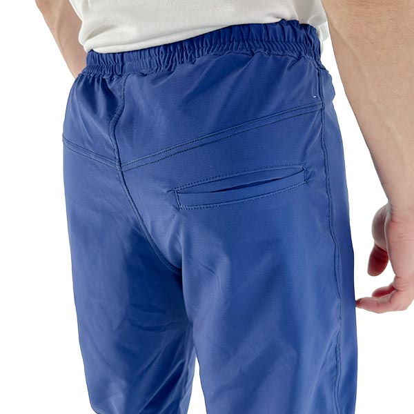 rear view of a blue sublimated sports trousers