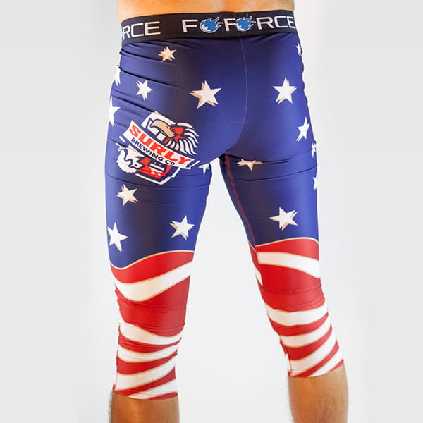 thumbnail rear view of man legs wearing blue and red american tights with force belt