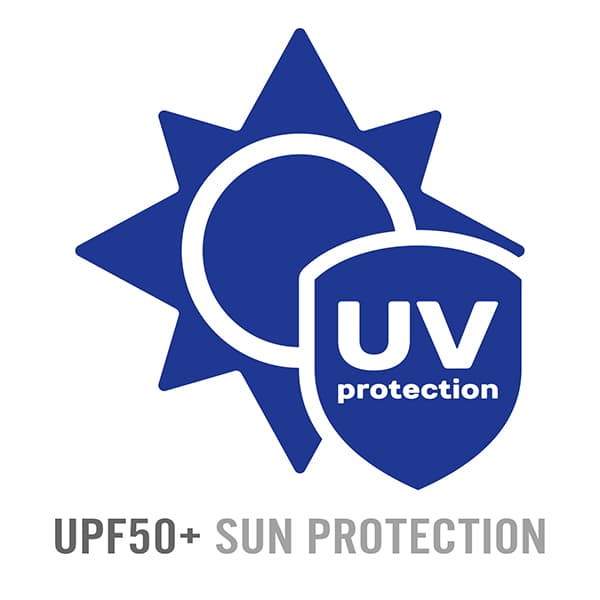 white and blue uv protection logo
