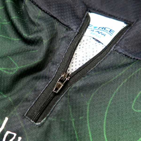 dark green fabric collar with black zipper